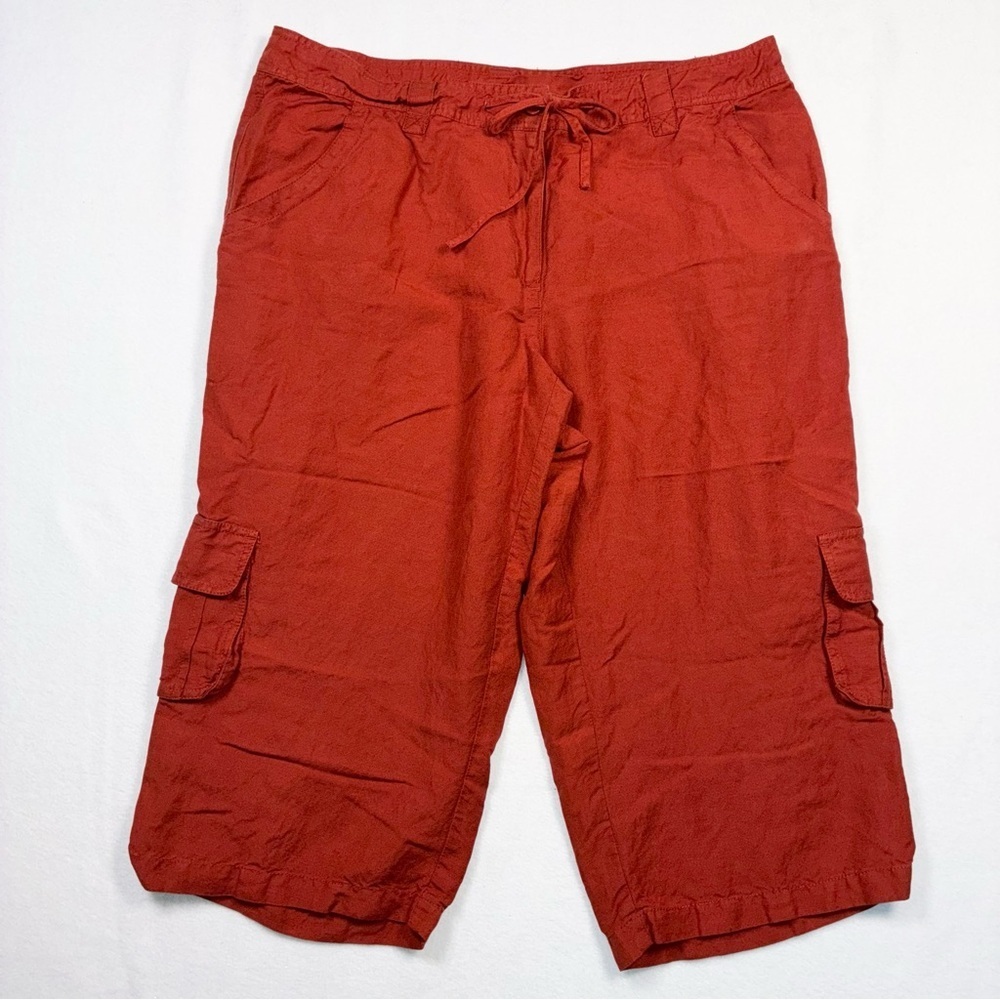 Lane Bryant Cargo Capris Rust Linen Blend Women 18/20 Drawstring Elastic Waist